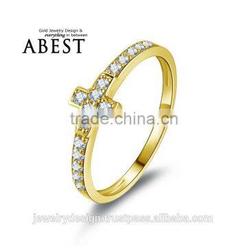 Real 10K Yellow Gold Cross Micro Pave Engagement Wedding Ring Lady's Fashion Jewelry Ring