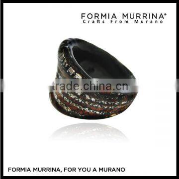 Black Silver Foil Lampwork Murano Glass Finger Rings