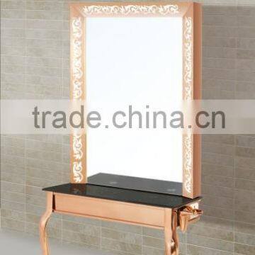 golden 1 side carved pattern mirror styling station with desk M851