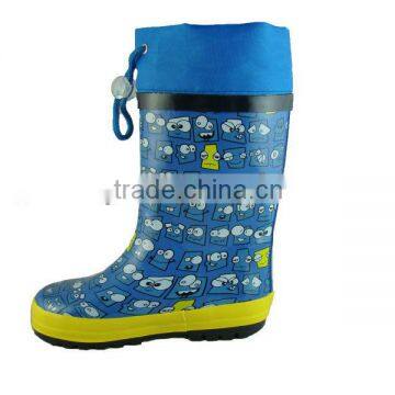 2013 Cartoon printing oxford cloth neckline kids wellington boots