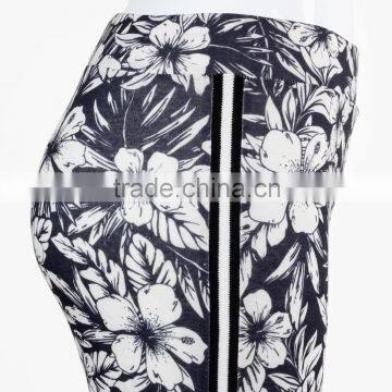 F5W30062 Monochrome Floral Printed Leggings Women Sportwear Pants photo-5