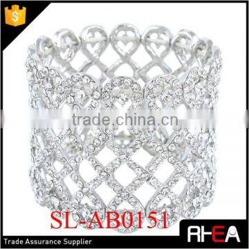 Silver clear alloy rhinestones stretch bracelet