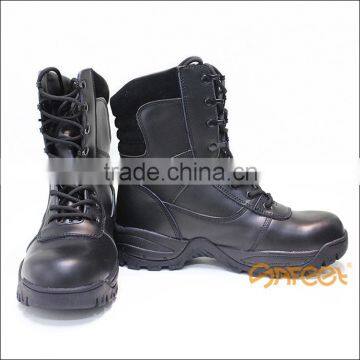 Black Leather Combat Boots, High-ankle Safety Shoes for Security Guard SA-8303