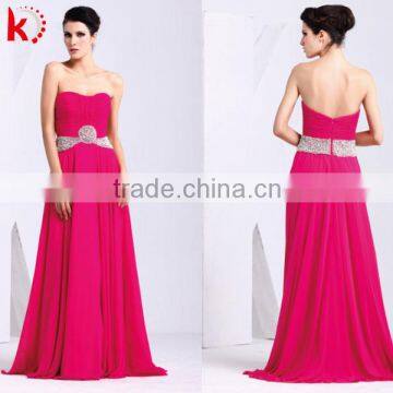 Beautiful off-shoulder sexy backless ruffle and beaded formal fuchsia chiffon maxi new dress for bridesmaid kt1057