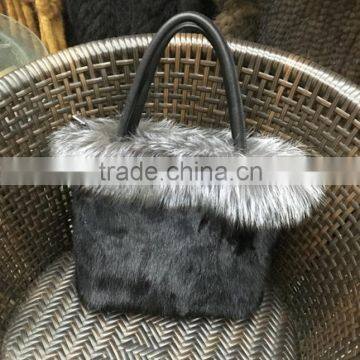 ladies suitable winter mink fur handbag with fox fur /new style