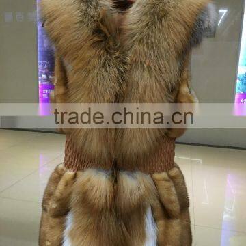 Fashion genuine mink fur vest with huge fox fur collar