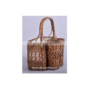 Empty picnic baset wicker hamper with wine holder