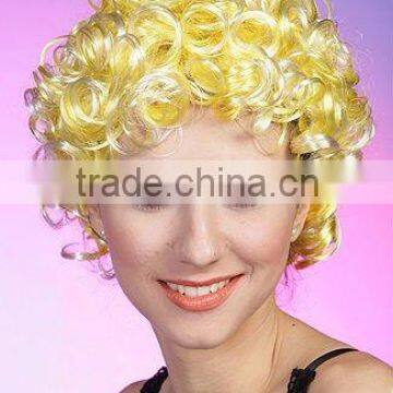 Yellow color cheap synthetic hair soccer wigs, football fans wigs