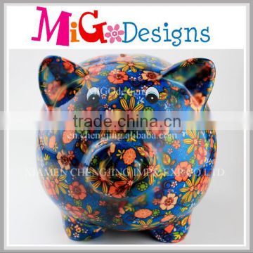 Pig Bank Blue Flowers Ceramics Hand-made Gift Wholesale