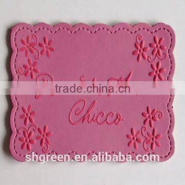 Full pink color convex logo faux leather patch