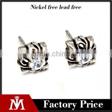 2016 Latest Silver Punk Jewelry Mens Stainless Steel Crystal Earrings