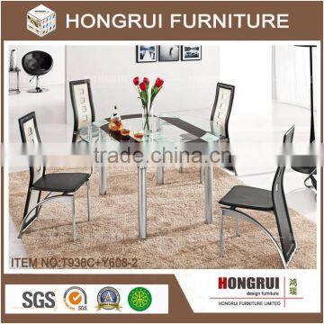 Extention metal table,modern design tempered glass round table,metal frame table