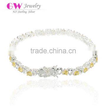 Hot Selling 925 Silver Chain Cz Pave Bulk Wholesale Heart Bracelet Jewelry