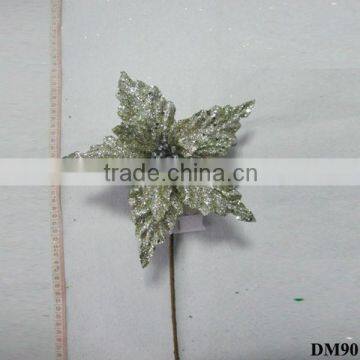 Glitter Artificial plant decoration leaves wholesale for Christmas