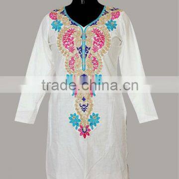 Stitched White Solid Cotton Kurti