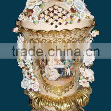 Birds and Flowers Decorated Ceramic Jar, Hand Painted Luxury Designed Jar photo-4