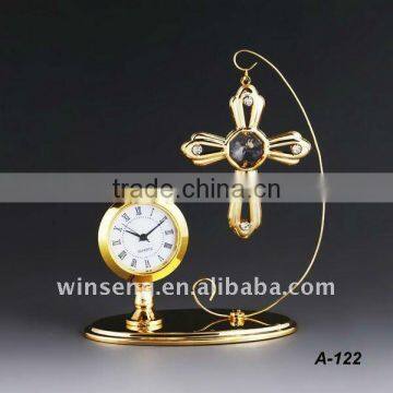 Beautiful 24K gold plated Metal Cross Clock Set for Home Decor