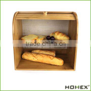 2 Layer Roll Top Bamboo Bread Bin Kitchen Storage Homex BSCI/Factory photo-5