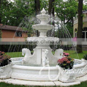 outdoor garden decoration stone carving marble horse water fountain