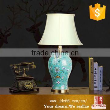 Flower painted blue ceramic table lamp