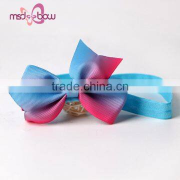 Custom Printed Kids Blue Pink Stretch Grosgrain Bow Headbands for Baby Girls photo-3