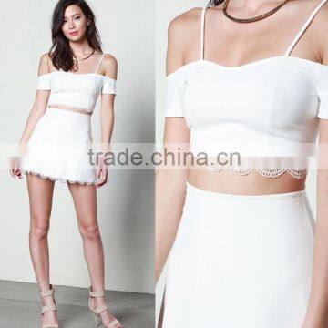 Women Blouses and Dresses 2016 Guangzhou Hot Sale Women White Two Piece Sets photo-3