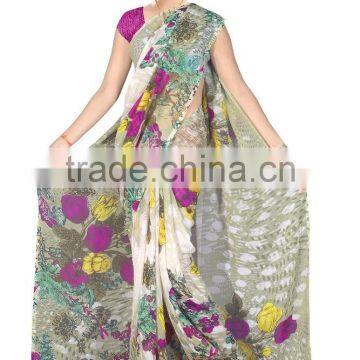 Digital Flower Rose Printed Designer Saree With Blouse Material