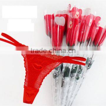 Valentine's Day Gift Cheap Women Thongs Sexy Lace Thongs For Ladies Rose Panties Rolling Pack photo-2