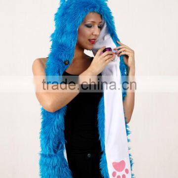 Wholesale Custom Long Scarf Mittens Faux Fur Wolf Head Animal Ears Hat photo-5