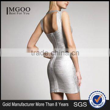 MGOO 2015 Gold Supplier Dress Customized Silver Bandage Dress With Cap Sleeves Fashion Designing Clothes H286 photo-3