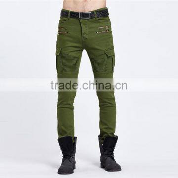 2016 New Brand Men's Fashion Jeans Green Jeans Male Personality Folds Comfortable Hotsale Biker Jeans photo-3