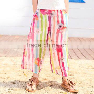 S60711B Kids girls pants chiffon flower wide leg for girls