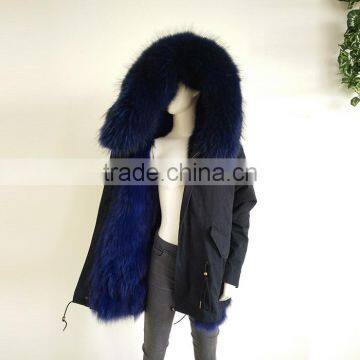 Myfur Luxury Stylish Real Fox Fur Lined Women Long Parka Coat Wholesale