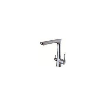 Ceramic Brass Double Handle Kitchen Tap Faucet , Three Way Kitchen Tap