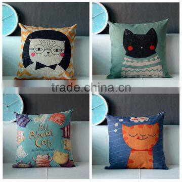 PRETTY CARTOON CATS COTTON&LINEN THROW SOFA DECORATIVE CUSHION COVER