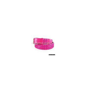 Ladies' studded belt in pink leather, PU leather belt with Pyramid, Women's beaded belt