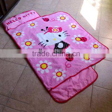 printed coral fleece cartoon design with pillow blanket & mat 3 in 1 children sleep mini portable nap mat