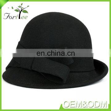 Promotion Fashion Korea Style Khaki Bowknot Felt Winter Women Fascinator Wide Brim Hat photo-4