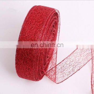 Polyester Grid Red and Gold Grosgrain and Satin Ribbon Christmas Decoration DIY Handmade Materials