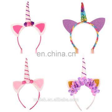 New products halloween headdress cute holographic unicorn headband Pony cosplay antenna headband for kids MFJ-0068