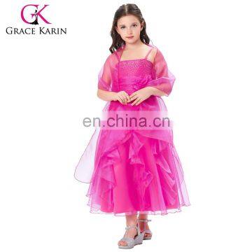 Grace Karin Spaghetti Straps Flower Girl Princess Deep pink Pageant Party Dress CL010406-2