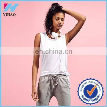 Trade Assurance Yihao Women White Gym Stringer Fitness Active Wear Jersey Tie-side Singlet Vest Tank Top