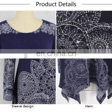 2017 Autumn European Style Ruffie Hem Big Size Ethnic Printing Tunic for Middle Age Woman photo-6