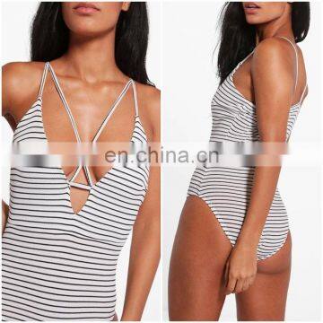 Mika72159 2017 Women Summer Sexy Lexi Strappy Striped Bodysuit