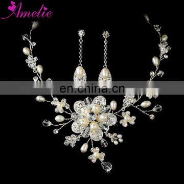 Marvelous and Enchanting Pearl Necklace And Earring With Wedding Hair Comb Set Hair Jewellery