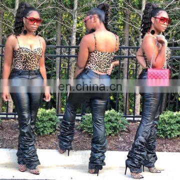 Winter Autumn PU Leather Plus Size Women Pants Sexy Bodycon High Waist Draped Hem Female Elegant Long Trousers Club photo-4