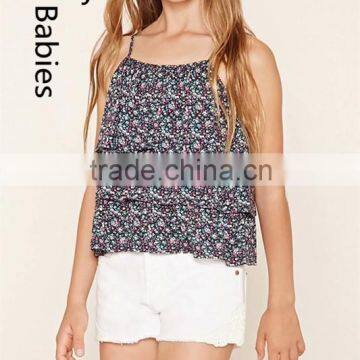 Girls cool summer tops 2016 floral print adjustable strap cami