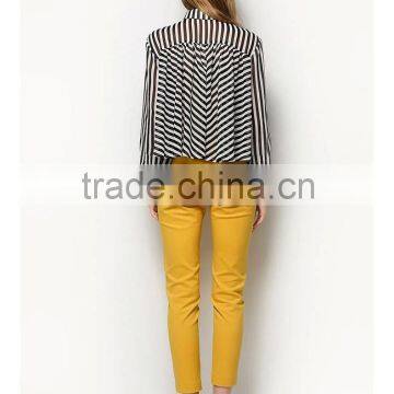 2015 Ladies' White and Black Stripe Long Sleeve Chiffon Blouse for Summer