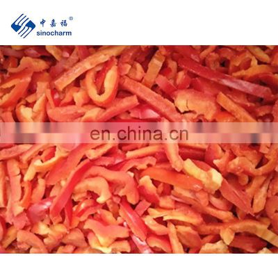 Sinocharm BRC A Approved W5-7MM IQF Sliced Red Pepper Strips Frozen Bell Pepper