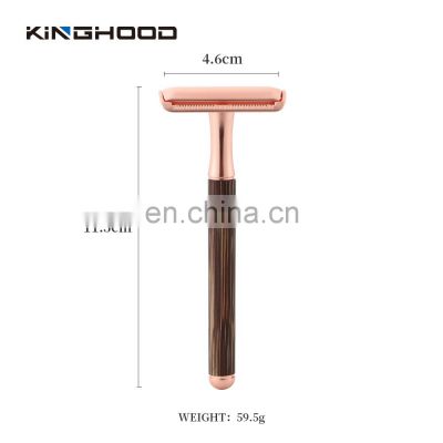 Rose gold women razor Bamboo wooden Handle Feature Blade Twin razor